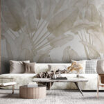 Wall murals Faded leaves create calming patterns.