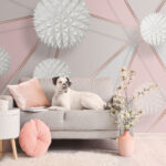 Wall murals White and pink geometrical design
