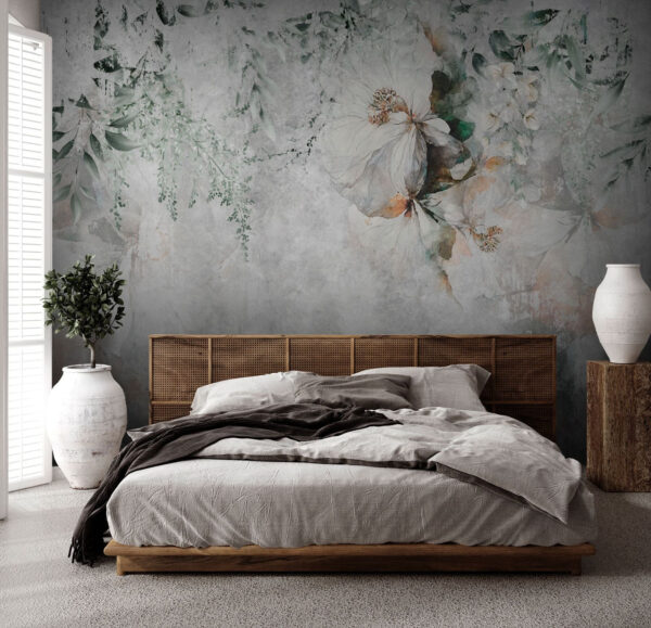 Delicate floral patterns on textured background Wall murals Delicate floral patterns on textured background