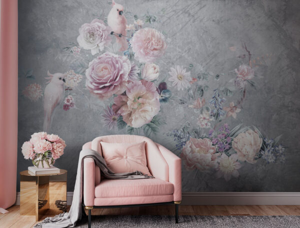 Wall murals Birds perched among pastel blooms (SKU: u73975) Wall murals Wall murals Birds perched among pastel blooms (SKU: u73975)