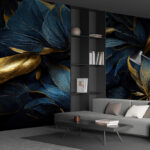 Wall murals Dark and metallic leaves pattern