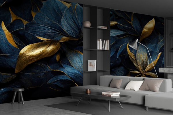 Dark and metallic leaves pattern Wall murals Dark and metallic leaves pattern