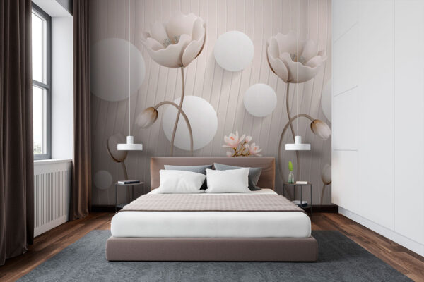 Wallpaper with flowers and circles Wall murals Wallpaper with flowers and circles