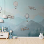 Wall murals Planes and balloons over misty mountains