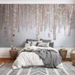 Wall murals Snowy birch forest in winter.