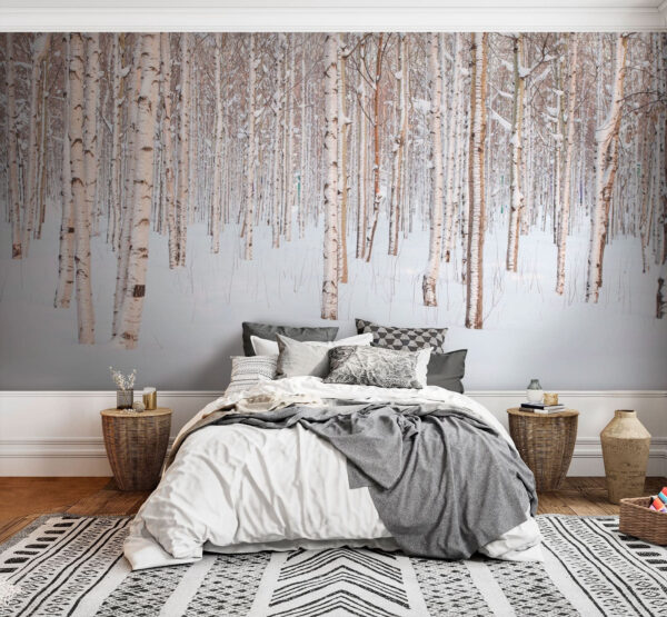 Snowy birch forest in winter Wall murals Snowy birch forest in winter