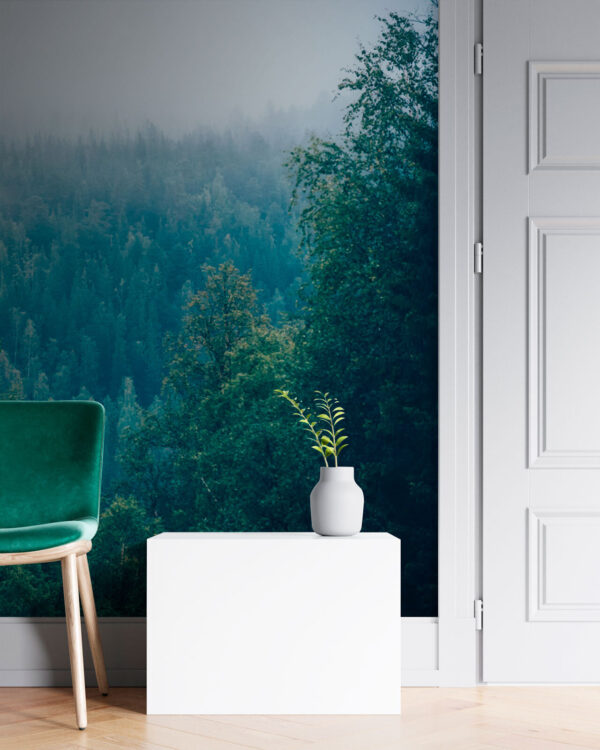 Forest of trees with fog Wall murals Forest of trees with fog