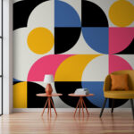 Wall murals Yellow circle with a grey background
