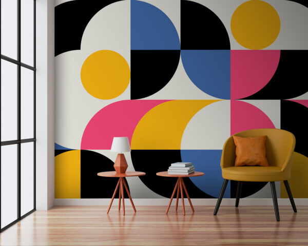 Yellow circle with a grey background Wall murals Yellow circle with a grey background