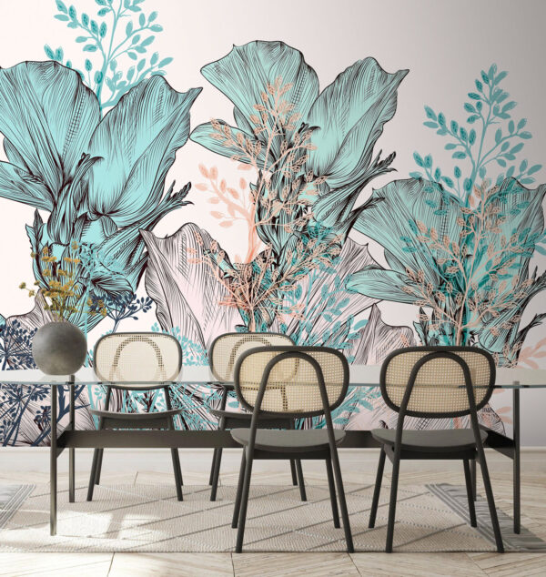 Wall murals Artful botanical illustration in pastel hues (SKU: u74399) Wall murals Wall murals Artful botanical illustration in pastel hues (SKU: u74399)