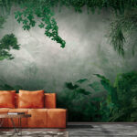 Wall murals Lush, misty jungle foliage scene