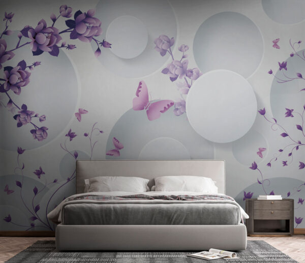White circle with purple flowers Wall murals White circle with purple flowers