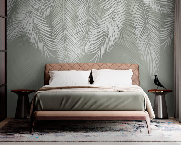 Delicate white palm leaves pattern Wall murals Delicate white palm leaves pattern