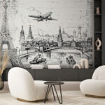 Wall murals Drawing of a city and a bridge