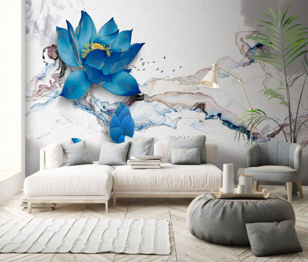 Wall murals Wall murals Blue flower with yellow center (SKU: u74538)