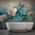 Wall murals Floral watercolors on teal background.