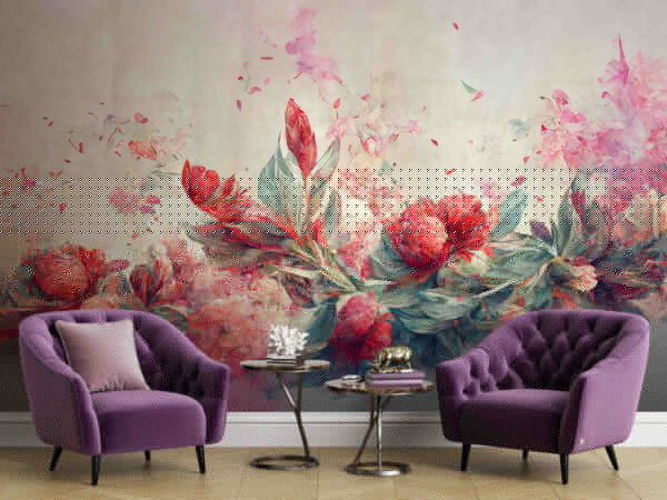 Painting of flowers and leaves Wall murals Painting of flowers and leaves