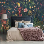 Wall murals Floral paradise with vibrant birds.