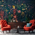 Wall mural Floral paradise with vibrant birds