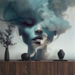 Wall murals Woman’s face with smoke