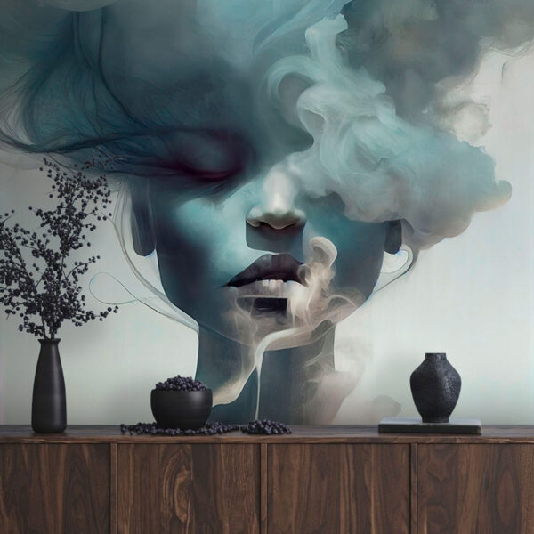 Woman’s face with smoke Wall murals Woman’s face with smoke