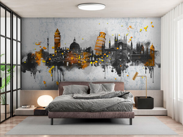 Iconic landmarks in artistic splatter Wall murals Iconic landmarks in artistic splatter
