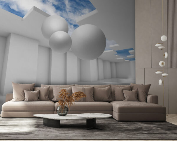 White room with white walls and white balls Wall murals White room with white walls and white balls