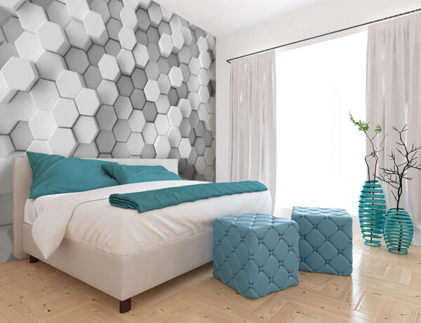 Hexagonal geometric pattern in grayscale Wall murals Hexagonal geometric pattern in grayscale