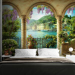 Wall mural Colorful garden overlooking the harbor