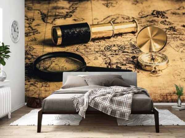 Magnifying glass and a telescope on a map Wall murals Magnifying glass and a telescope on a map