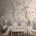 Wall murals Wallpaper with birds and flowers