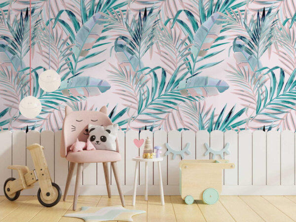Pattern of leaves on a pink background Wall murals Pattern of leaves on a pink background