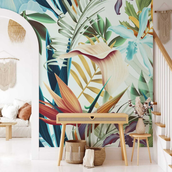 Vibrant tropical leaves and blooms Wall murals Vibrant tropical leaves and blooms