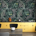 Wall murals Pattern of leaves on a black and white background