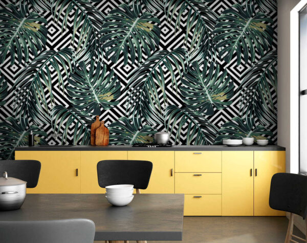 Pattern of leaves on a black and white background Wall murals Pattern of leaves on a black and white background