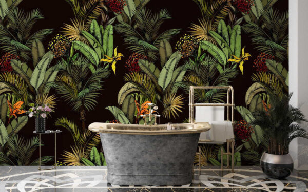 Lush tropical foliage and vibrant flowers Wall murals Lush tropical foliage and vibrant flowers