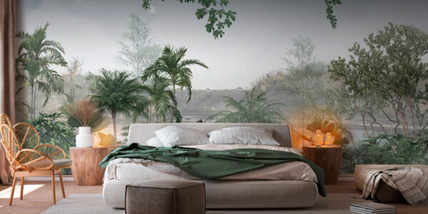 Lush greenery by the tranquil water Wall murals Lush greenery by the tranquil water