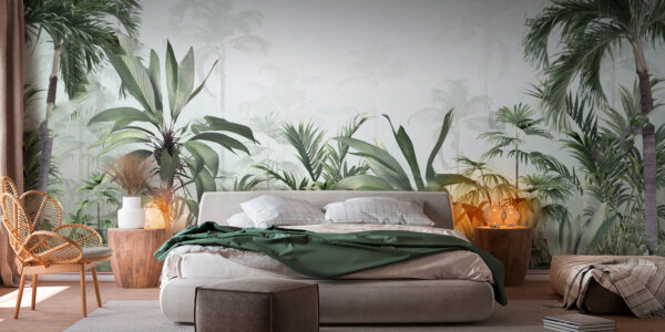 Lush tropical jungle in mist Wall murals Lush tropical jungle in mist