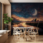 Wall murals River with a body of water and a city in the background