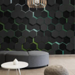 Wall mural Black hexagons on a surface