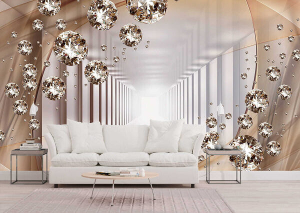 Gems floating in endless tunnel Wall murals Gems floating in endless tunnel