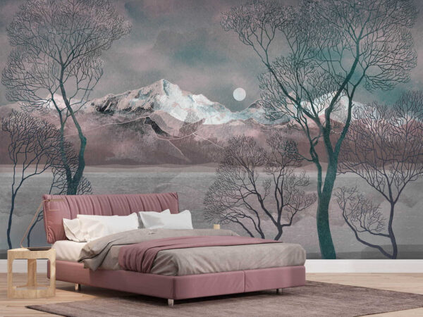 Landscape with trees and mountains Wall murals Landscape with trees and mountains