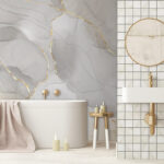 Wall murals Marble texture with amber veins