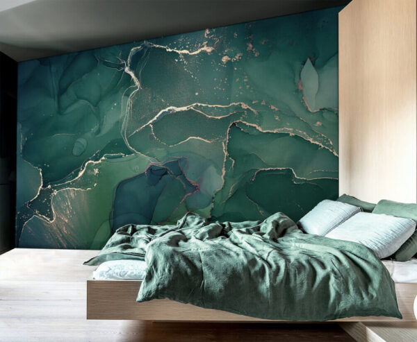 Emerald waves with shimmering accents Wall murals Emerald waves with shimmering accents