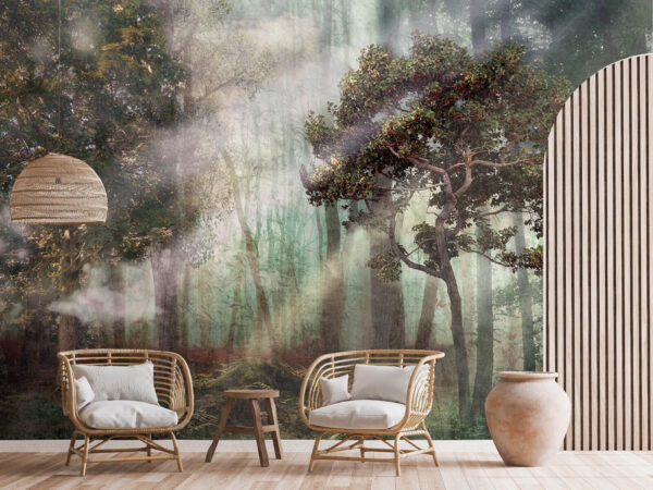 Foggy forest with trees and fog Wall murals Foggy forest with trees and fog