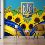 Wall murals Sunflowers and blue-yellow emblem