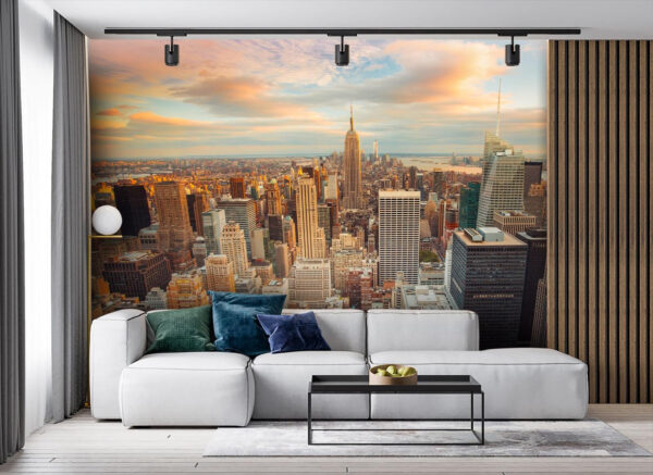 City skyline at sunset time Wall murals City skyline at sunset time