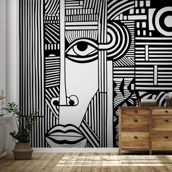 Black and white drawing of a face Wall murals Black and white drawing of a face