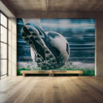 Wall murals Soccer shoe strikes the ball.
