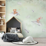 Wall murals Animals flying paper planes dreamily